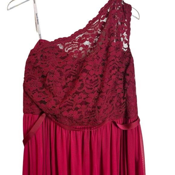 David's Bridal One Shoulder Lace Bodice Long Maxi Dress Size 22 Apple Red - Picture 6 of 14